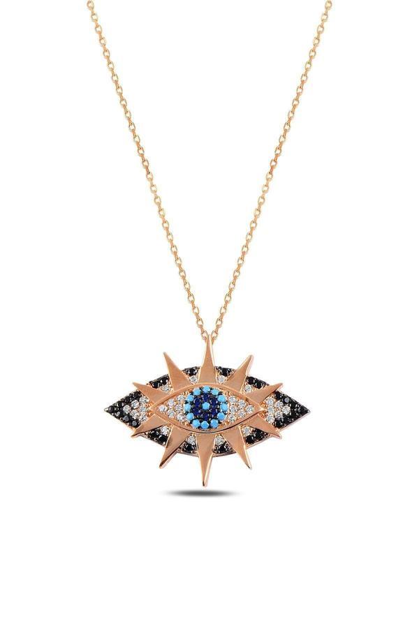 Osmanlı Gümüş Mix Taşlı Rose Göz Model 6 Gümüş Kadın Kolye Gklgozmodl6-Ros - Image 1