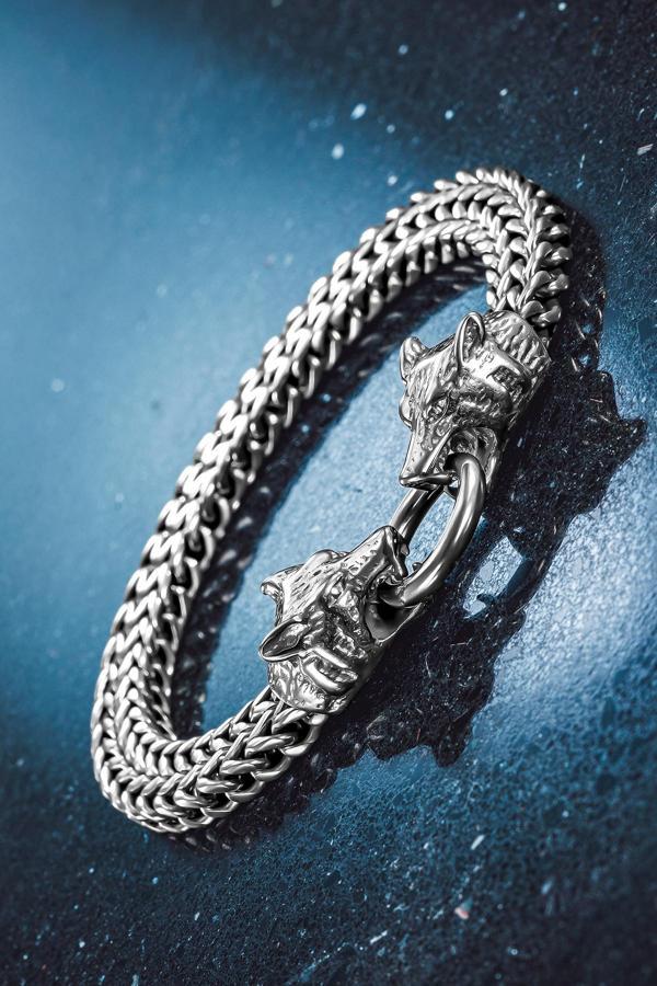 Osmanlı Gümüş Jaguar Claw 316L Çelik Çift Sıra Örgü Erkek Bileklik - Paslanmaz & Parlak Model Özel Klips Tasarım - Image 1