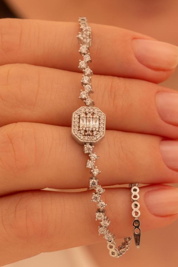 Osmanlı Gümüş Kadın Gümüş Bileklik - Nevrez Baget Taşlı Zirkon Süslemeli Kadın Bileklik - Image 1