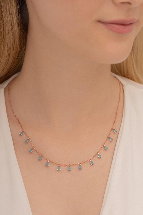 Osmanlı Gümüş Kadın Gümüş Kolye - Aquamarin Damla Model Taşlı Rose Kadın Gümüş Kolye Gkltsklym4D-Ros - Image 1