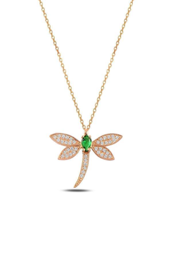 Osmanlı Gümüş Renkli Zirkon Taşlı Rose Renk Yusufçuk Bayan Gümüş Kolye - Image 1