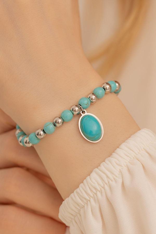 Osmanlı Gümüş Kadın Bileklik - Çelik Lak Kaplamalı Turkuaz Taşlı Kadın Bileklik - Image 1