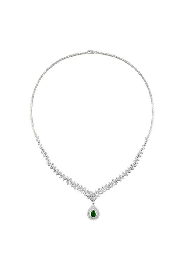 Osmanlı Gümüş Çise Zümrüt Taşlı Bayan Gümüş Kolye - Image 1