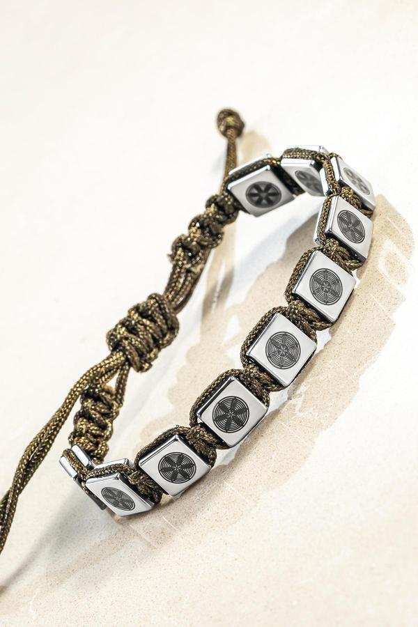 Osmanlı Gümüş Gümüş Renk Hematit Taşlı Ayarlanabilir İpli Erkek Bileklik - Image 1