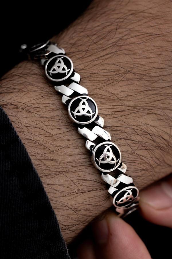 Osmanlı Gümüş Erkek Gümüş Bileklik - Teşkilat-I Mahsusa Yuvarlak Model Gümüş Bileklik - Image 1