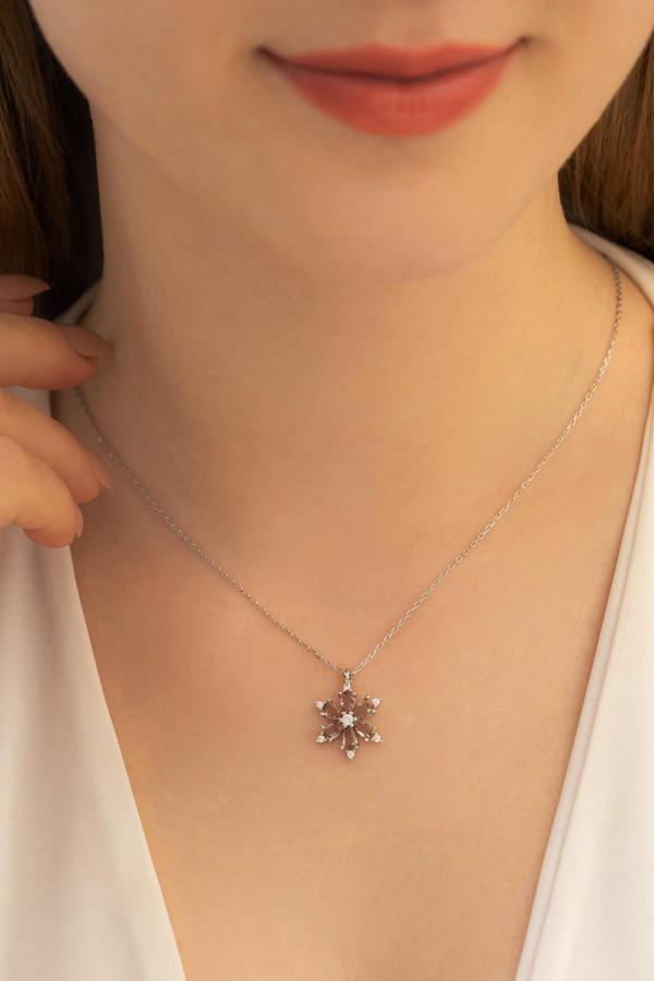 Osmanlı Gümüş Kadın Gümüş Kolye - Zultanit Taşlı Çiçek Figürlü Kadın Gümüş Kolye - Image 1