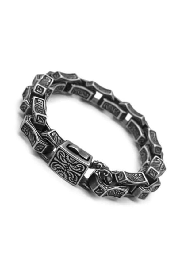 Osmanlı Gümüş Motifli Kalın Gemi Zinciri Model Çelik Erkek Bileklik Cblmotzıncr-Syh - Image 1