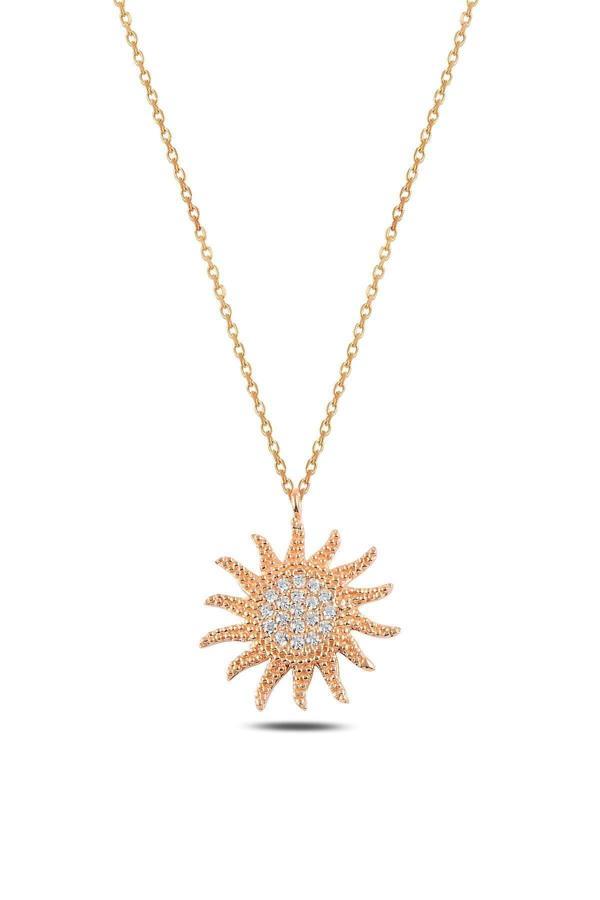 Osmanlı Gümüş Zirkon Taşlı Rose Renk Güneş Model Kadın Gümüş Kolye Gklgnsmodl1-Ros - Image 1