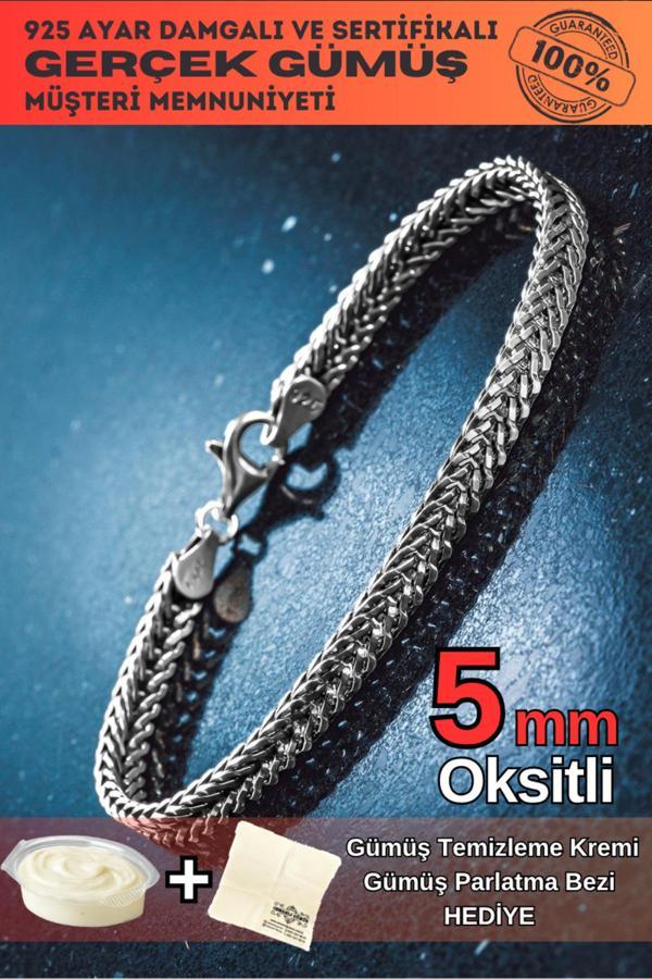 Osmanlı Gümüş Erkek Gümüş Bileklik - 5Mm Tilki Kuyruğu Yassı Model Gümüş Bileklik - Image 1