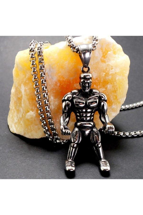 Osmanlı Gümüş Ottoman Fitness Bodybuilding Erkek Çelik Kolye Zincir - Image 1