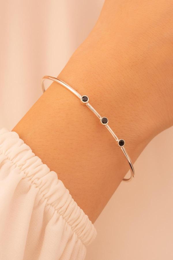 Osmanlı Gümüş Kadın Gümüş Bileklik - Kadın Kelepçe - El Yapımı Gümüş 3 Sıra Hakiki Safir Taşlı Zarif Kadın Kelepçe - Image 1