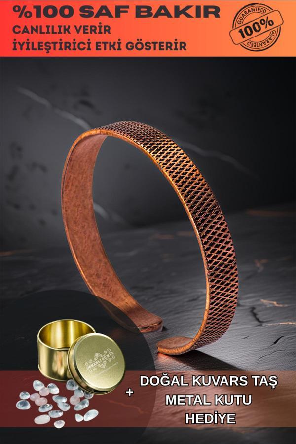 Osmanlı Gümüş Erkek Kadın Bakır Bileklik - Yatay Çizgili Erkek Kadın Bileklik Bilezik - Image 1