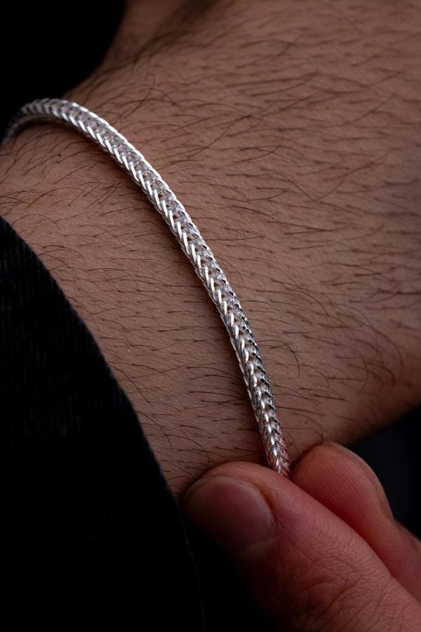 Osmanlı Gümüş Erkek Gümüş Bileklik - 2Mm Beyaz Tilki Kuyruğu Zincir Gümüş Erkek Bileklik - Image 1