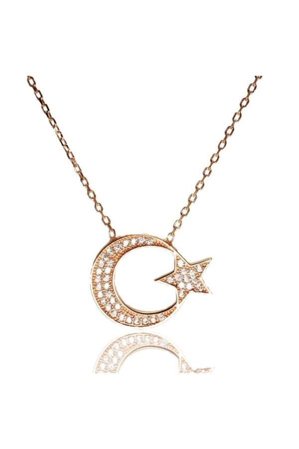 Osmanlı Gümüş Rose Gümüş Bayan Ayyıldız Bayrak Kolye - Image 1