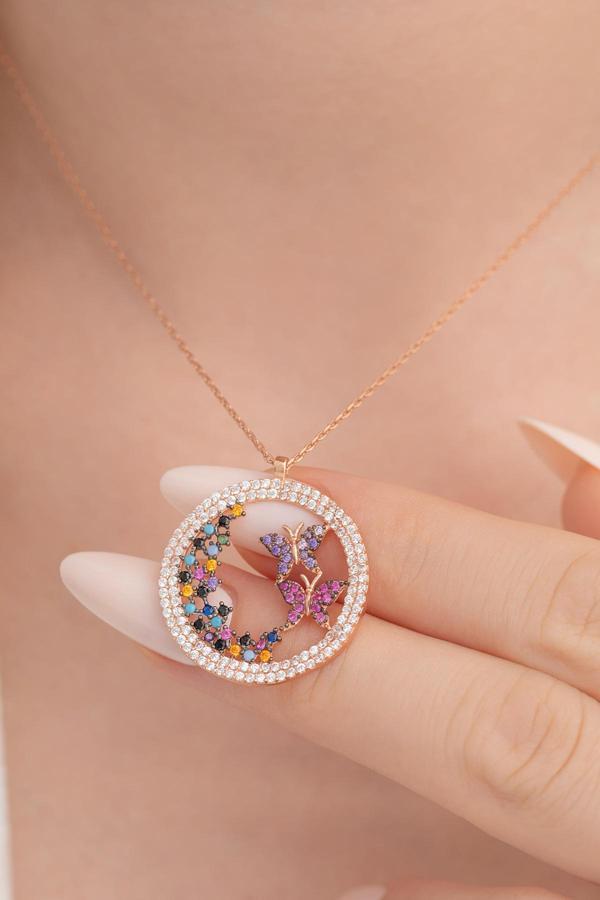 Osmanlı Gümüş Kelebek Ve Bahar Çiçekleri Bayan Gümüş Kolye - Image 1