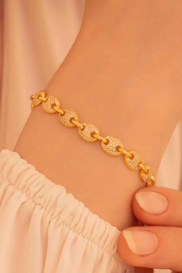 Osmanlı Gümüş Kadın Gümüş Bileklik - Zirkon Taşlı Altın Kaplama Gemici Model Kadın Bileklik - Image 1