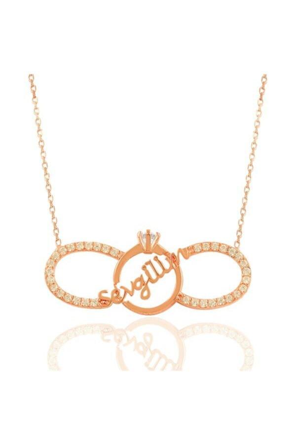 Osmanlı Gümüş Sonsuza Dek Yazılı Sonsuzluk Ve Tektaşlı Rose Bayan Gümüş Kolye - Image 1