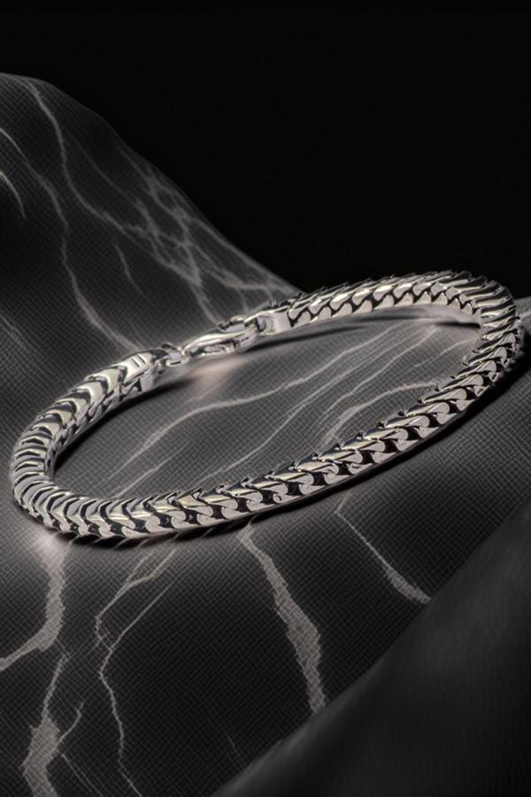 Osmanlı Gümüş Erkek Gümüş Bileklik - İnce Yassı Snake Parlak Model Erkek Künye - Image 1