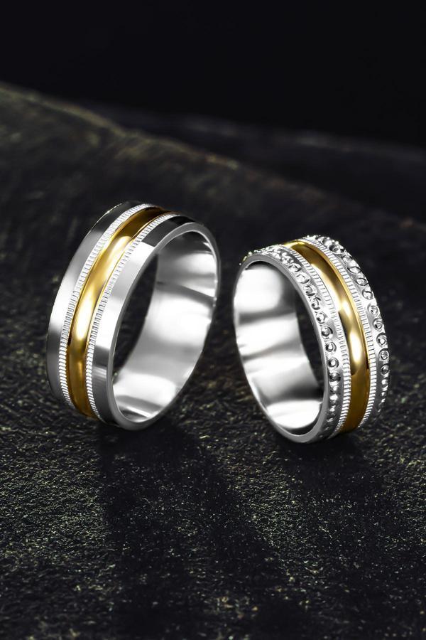 Osmanlı Gümüş Erkek Kadın Gümüş Alyans - Altın Geçişli 925 Ayar Erkek Kadın Yüzük - Image 1