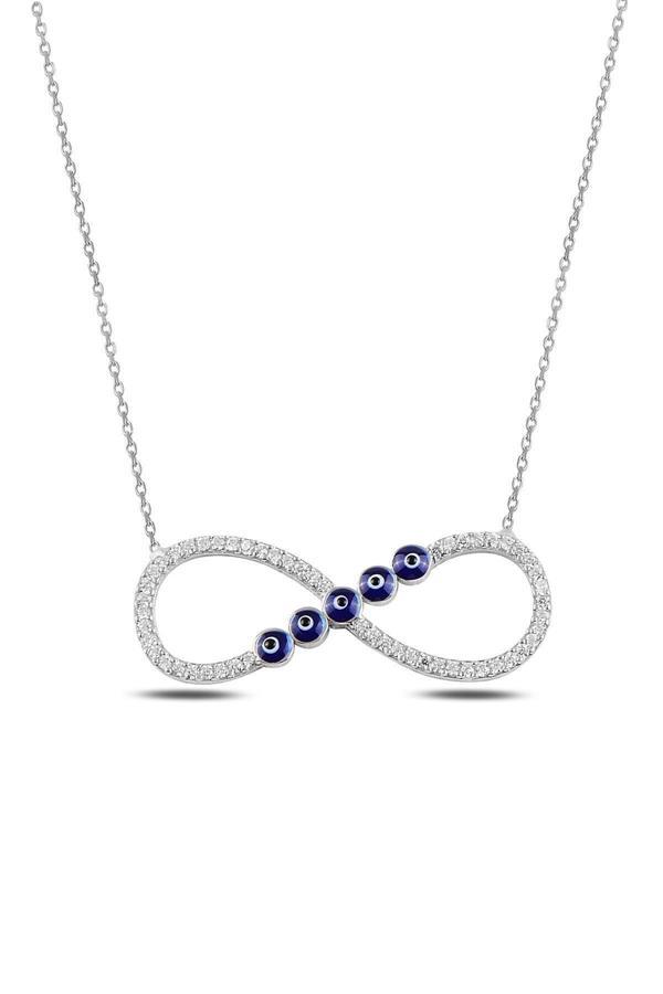 Osmanlı Gümüş Zirkon Taşlı Nazar Boncuklu Sonsuzluk Model Kadın Gümüş Kolye Gklsnszlkm2-Gms - Image 1