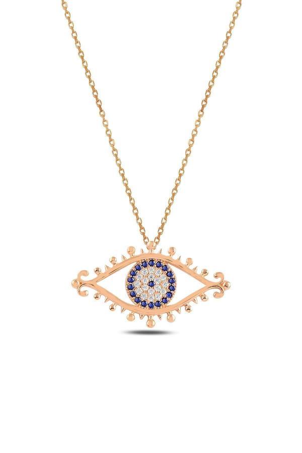 Osmanlı Gümüş Zirkon Taşlı Rose Nazarlıklı Göz Model Gümüş Kadın Kolye Gklgozmodl3-Ros - Image 1