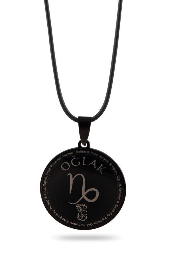 Osmanlı Gümüş Oğlak Burcu Kolyesi Kadın Erkek Çelik Deri Kolye Ckloglakbur-Syh - Image 1