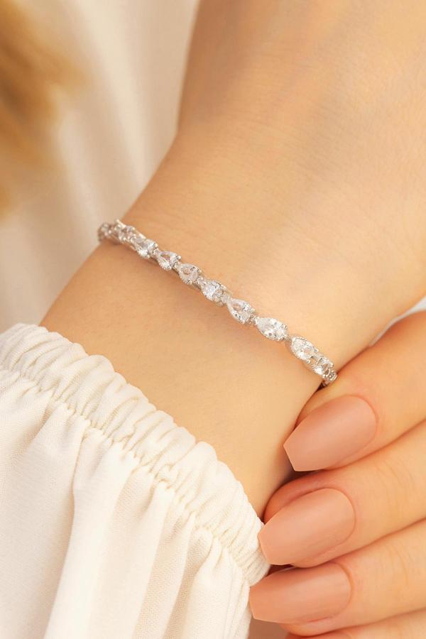 Osmanlı Gümüş Füreyya Zirkon Taşlı Su Yolu Bayan Gümüş Bileklik - Image 1