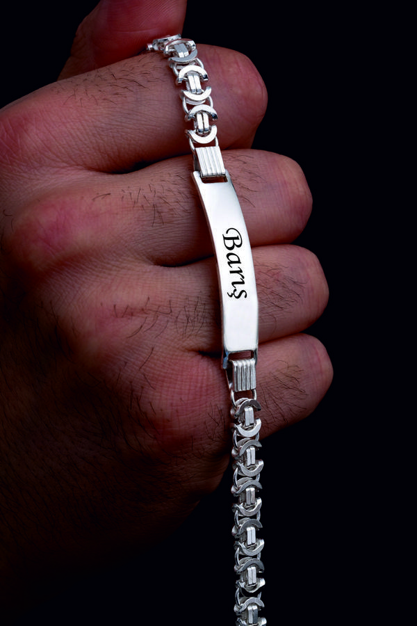 Osmanlı Gümüş Erkek Gümüş Bileklik - 6Mm İsim Yazılabilir Parlak Euro Kral Gümüş Bileklik - Image 1