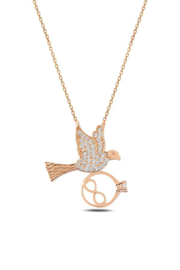 Osmanlı Gümüş Rose Kuş Model Tektaş Içinde Sonsuzluk Kadın Gümüş Kolye Gkltktskus1-Ros - Image 1