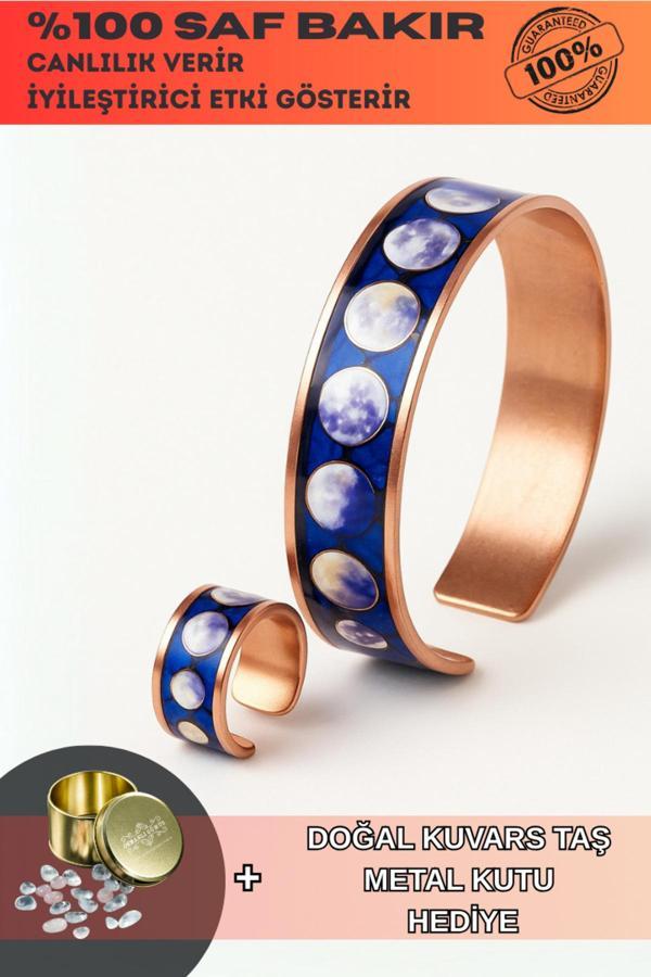 Osmanlı Gümüş Kadın Bakır Bileklik - Planet Model Özel Baskı Metal Kutu Ve Kuvars Taşı - Image 1