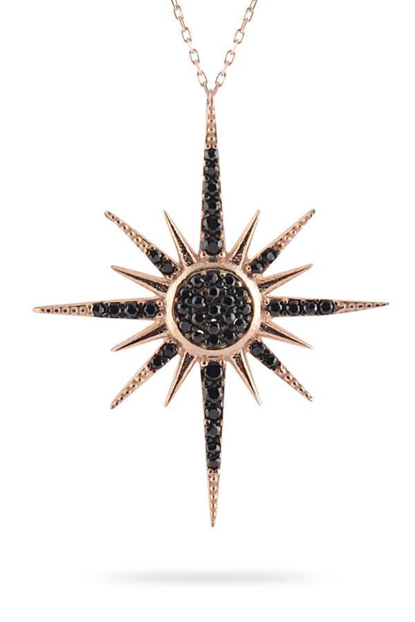 Osmanlı Gümüş Siyah Zircon Taşlı Kutup Yıldızı Model Kadın 925 Ayar Gümüş Kolye Gklktpyldzı-Alt - Image 1