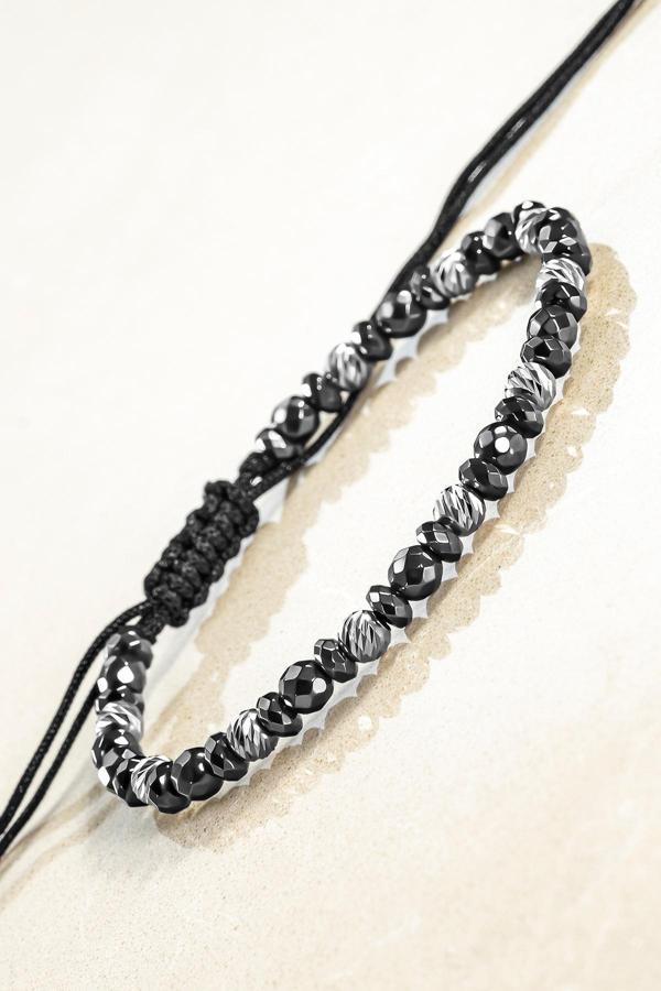 Osmanlı Gümüş Kadın Erkek Gümüş Bileklik - Hematit Taşlı Gümüş Detaylı İnce Kibar Erkek Kadın Bileklik - Image 1