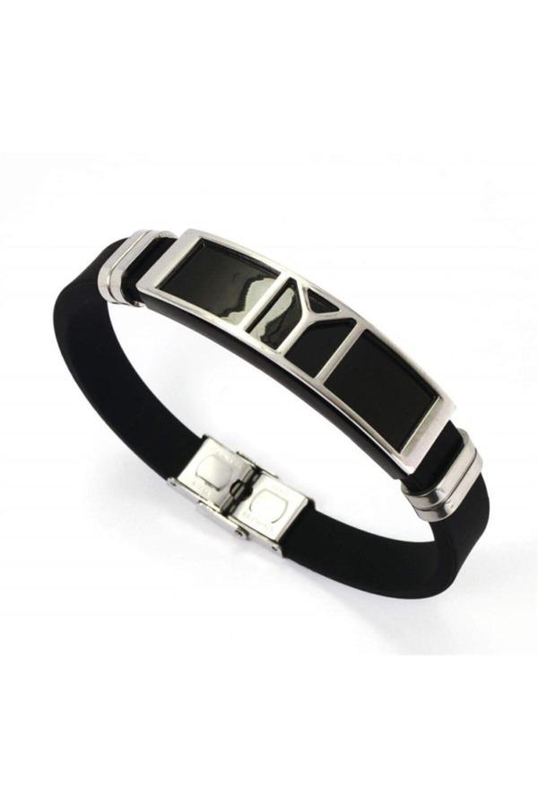 Osmanlı Gümüş Iyı Kayı Boyu Diriliş Kauçuk Çelik Erkek Bileklik - Image 1