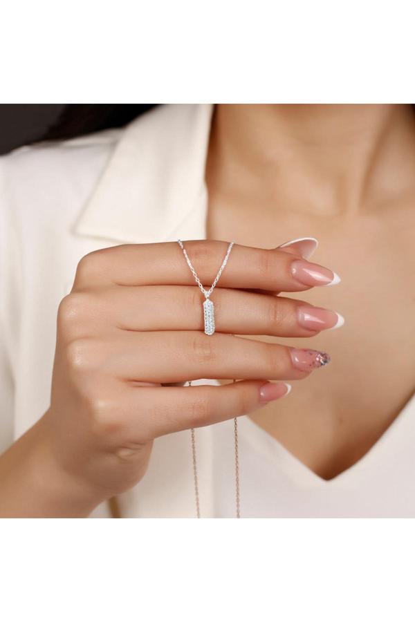 Osmanlı Gümüş Kadın Gümüş Kolye - I Harfi Zirkon Taşlı Balon Harf Kadın Kolye - Image 1