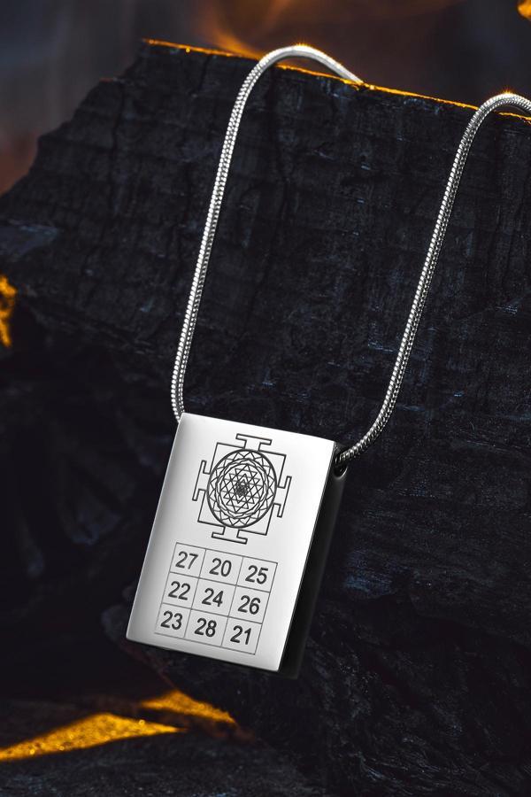 Osmanlı Gümüş Yantrax Çelik Erkek Kolye Sri Yantra Ve Kubera Yantra Sembolü Kararmaz Paslanmaz - Image 1