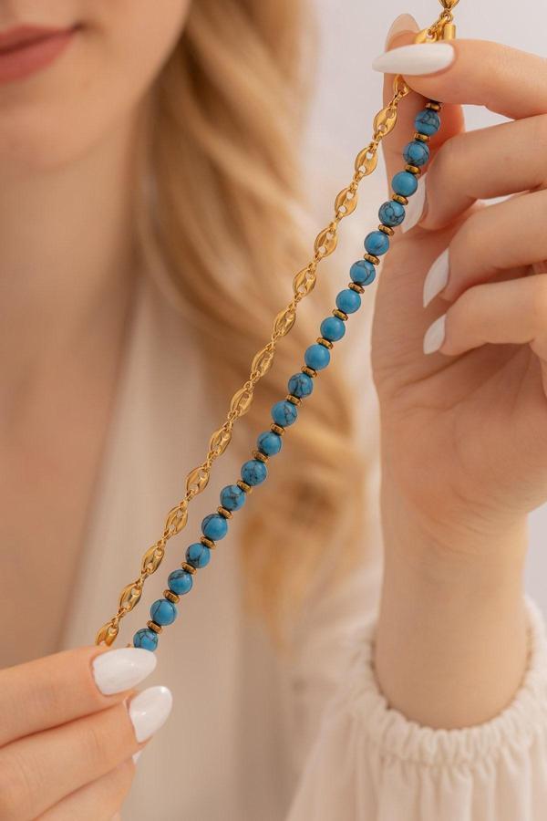 Osmanlı Gümüş Kadın Çelik Bileklik - Çelik Mavi Taşlı Gemici Model Kadın Bileklik - Image 1