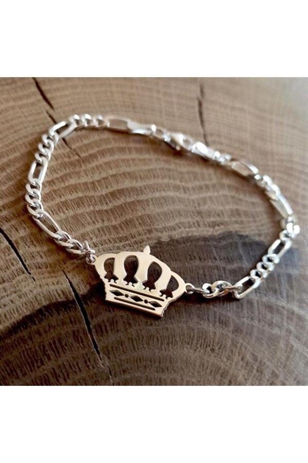 Osmanlı Gümüş Erkek Gümüş Bileklik - Taç Model Erkek Gümüş Bileklik Künye Kalın Figaro Model - Image 1