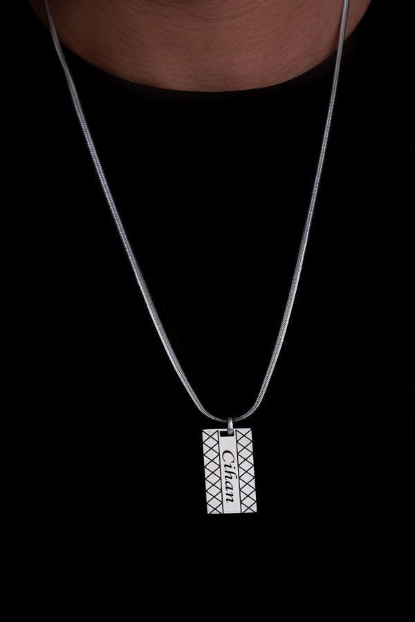 Osmanlı Gümüş Erkek Çelik Kolye - İsim Yazılabilen Erkek Çelik Kolye - Image 1