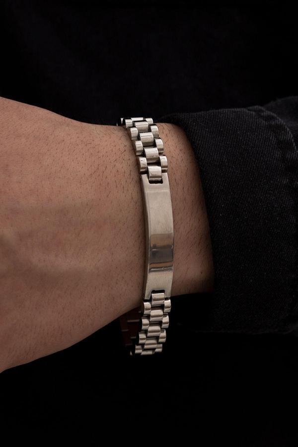 Osmanlı Gümüş Erkek Çelik Bileklik - İsim Yazılan Lüks Bukle Model Çelik Bileklik Künye - Image 1