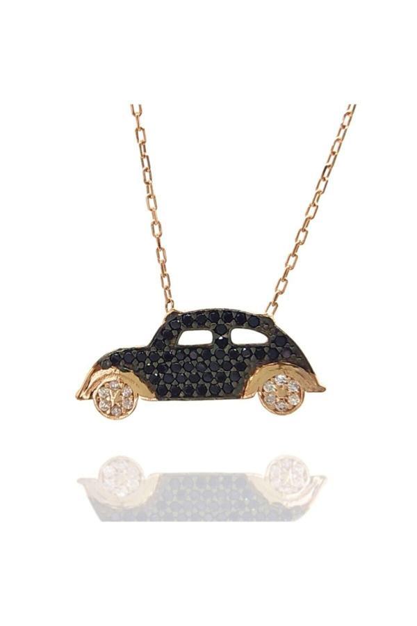 Osmanlı Gümüş Zirkon Taşlı Rose Renk Araba Bayan Gümüş Kolye - Image 1