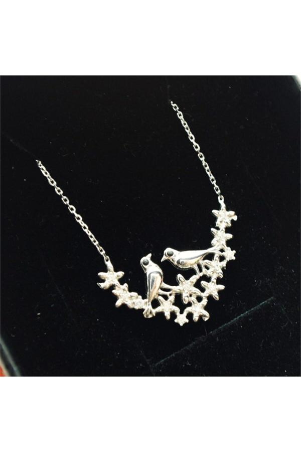 Osmanlı Gümüş Gümüş Yuvada Kuşlar Bayan Kolye - Image 1