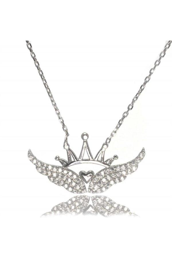 Osmanlı Gümüş Kanatlı Kraliçe Tacı Bayan Gümüş Kolye Orta Boy - Image 1