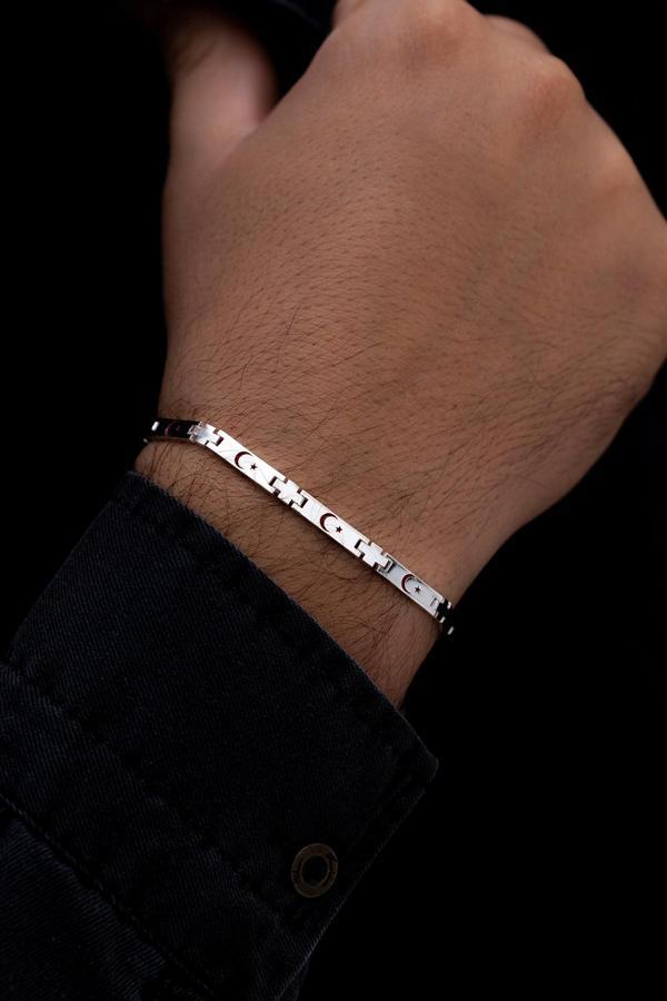 Osmanlı Gümüş Erkek Gümüş Bileklik - Ayyıldız Motifli Gümüş Bileklik - Image 1