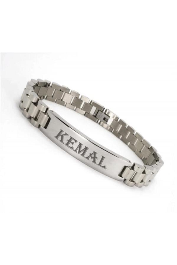 Osmanlı Gümüş İsim Yazılan Erkek Çelik Bileklik Künye Orta Kalınlıkta - Image 1