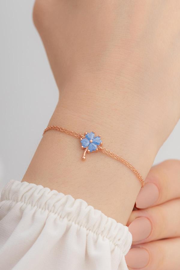 Osmanlı Gümüş Rose Taşlı Yonca Model Kadın Gümüş Bileklik Gblyncmdlb1-Ros - Image 1