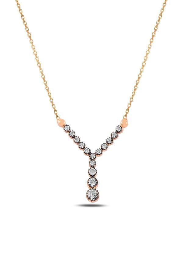 Osmanlı Gümüş Elmas Model Rose Gümüş Kadın Kolyesi Gklelmsmdl1-Ros - Image 1