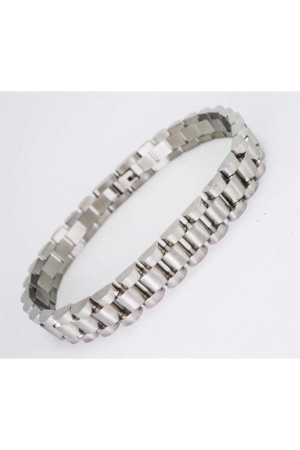 Osmanlı Gümüş Erkek Çelik Bileklik Ince Şık Model - Image 1