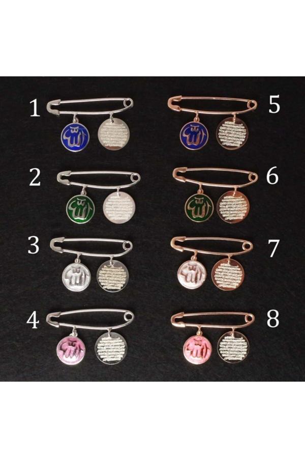 Osmanlı Gümüş Gümüş Bebek Nazarlık Iğne Allah Ve Ayetel Kürsi Yazılı Model 4 - Image 1