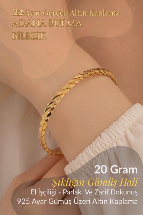 Osmanlı Gümüş Adana Burma 22 Ayar Altın Kaplama Gümüş Bilezik 20 Gr - Image 1