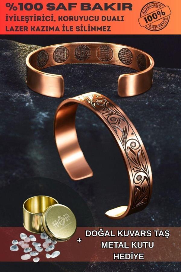 Osmanlı Gümüş Kadın Erkek Saf Bakır Bileklik Içi Koruma Dualı Gravitür Model Metal Kutu Kuvars Taşlar - Image 1